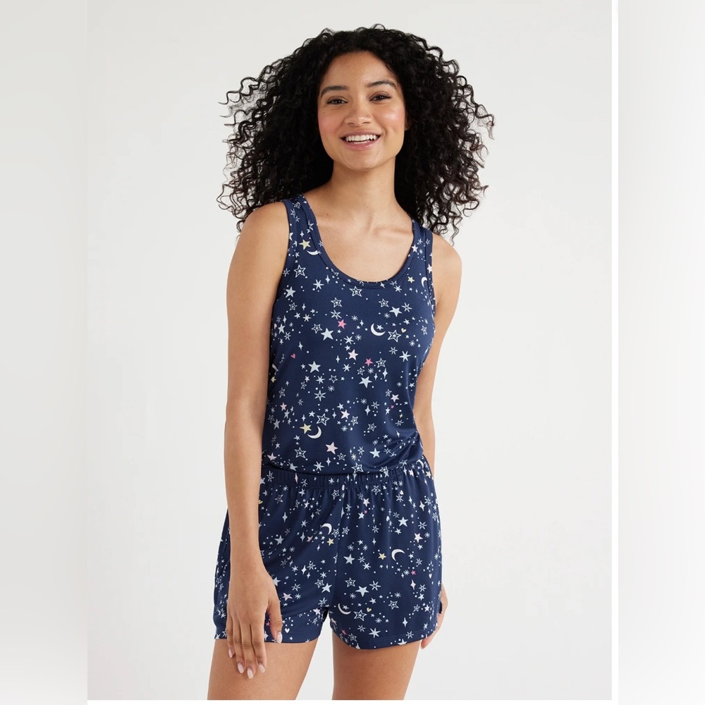 COPY - Joyspun Women's Print Tank Top and Shorts Pajama Set, 2-Piece - Picture 3 of 5